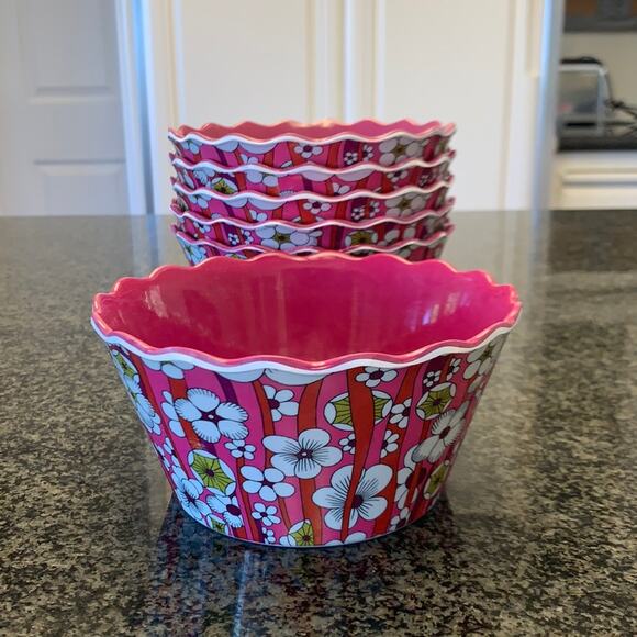 Liberty of London Set of 6 Pink Floral Bowls - Picture 2 of 4